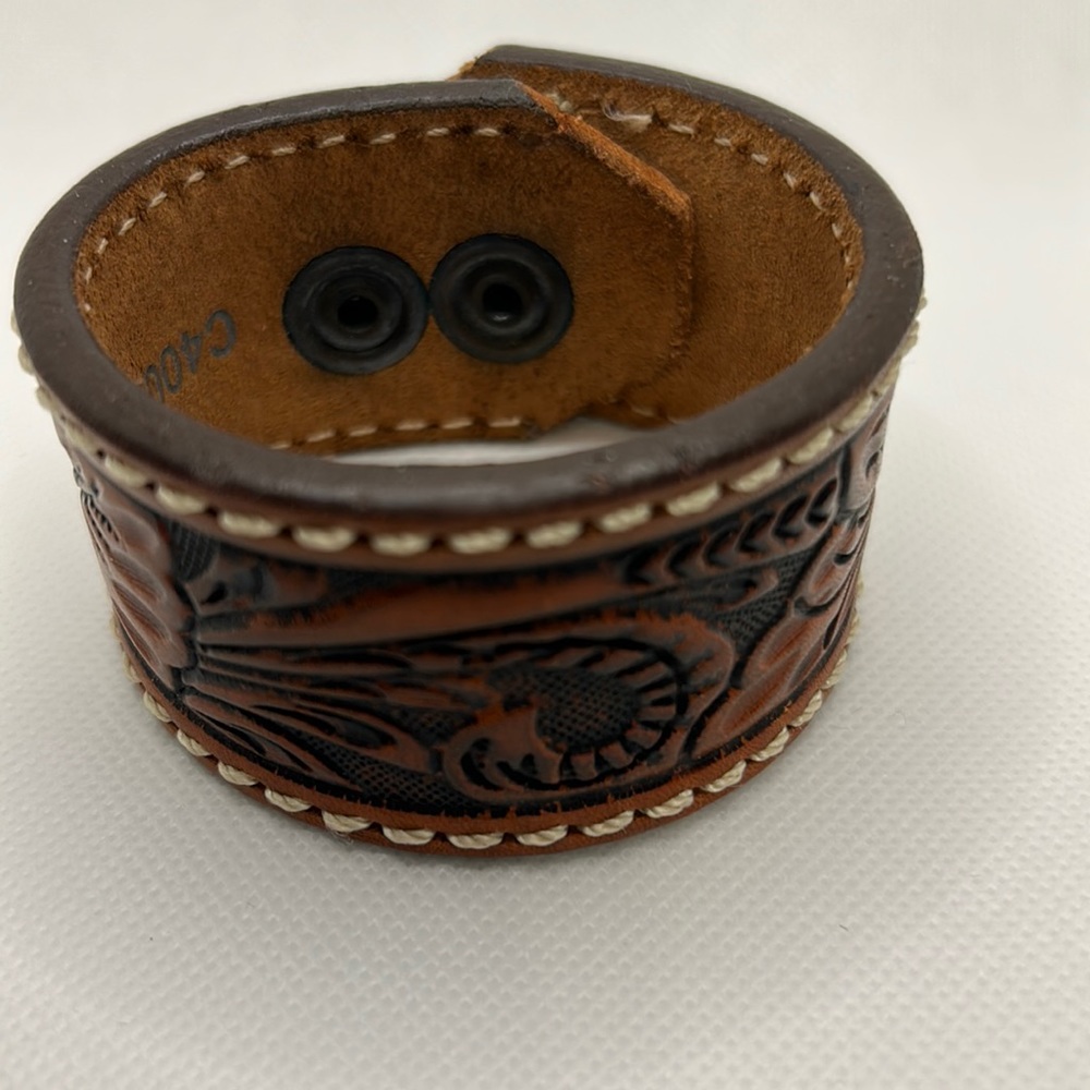 HM Tooled LeatherWestern Brown Leather Bracelet fits 6.5” - 7”